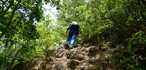 ロープ付き露岩